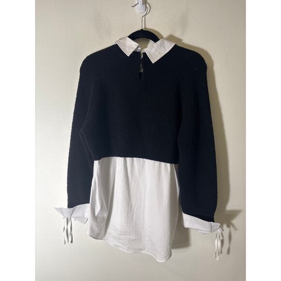 Cinq A Sept Black Sweater With Mock White Shirt (One PIece) Sz L - Picture 2 of 3